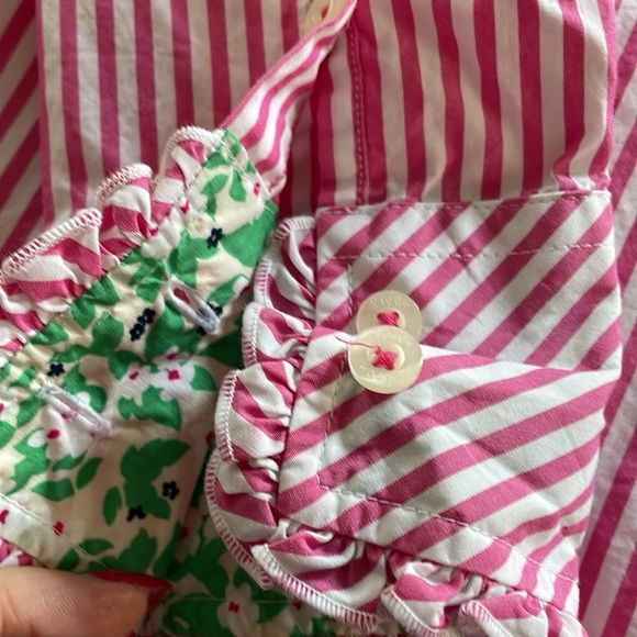 Lilly Pulitzer Button Down Long Sleeve Size 2 Striped Pink and White Shirt - Picture 11 of 12